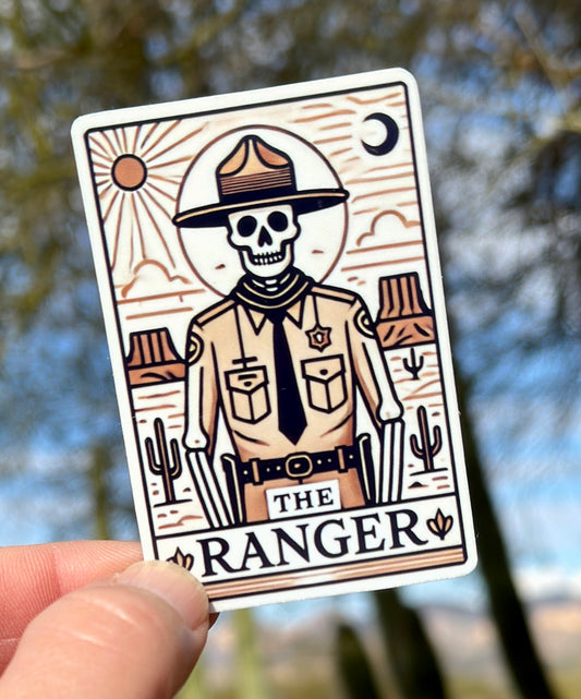 The Ranger, Tarot Card inspired Skeleton Park Ranger Sticker,National parks, tarot card, sticker, psychic, protect our parks