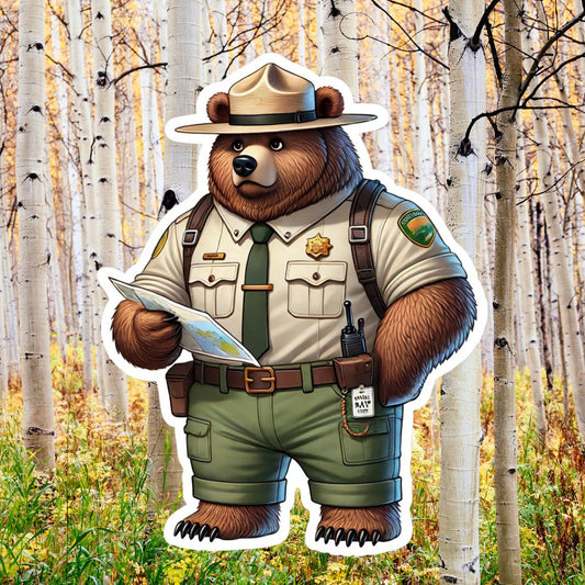 Grizzly Bear Park Ranger Sticker, park ranger, NPS, Glacier national park, parks service, sticker ,hike, protect our parks, bear, grizzly