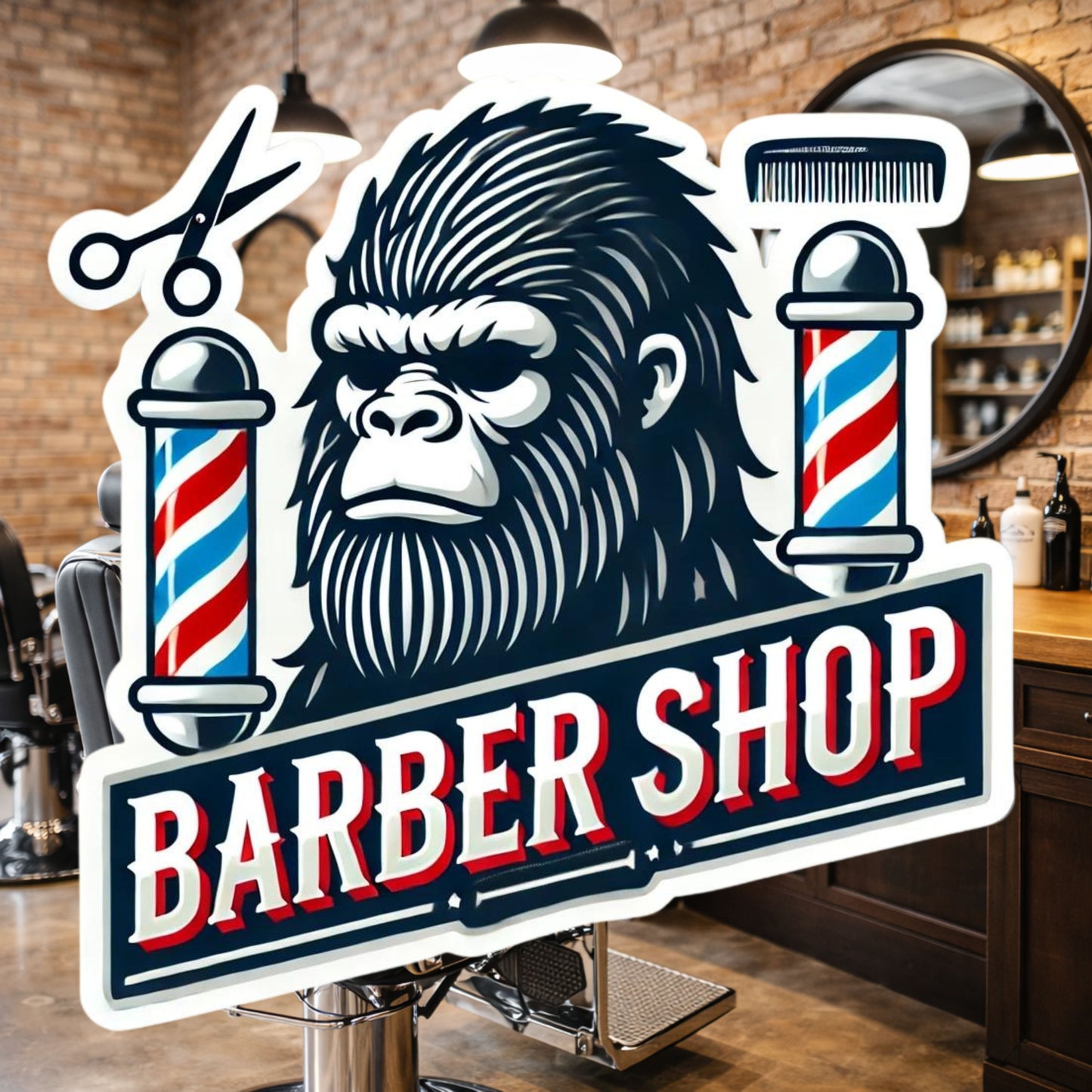 Bigfoot Barbershop Sticker, Bigfoot, Barbershop, haircut, Sticker, Decal, Barber, Furry, Sasquatch, grooming, stylist Barber Shop, stylist