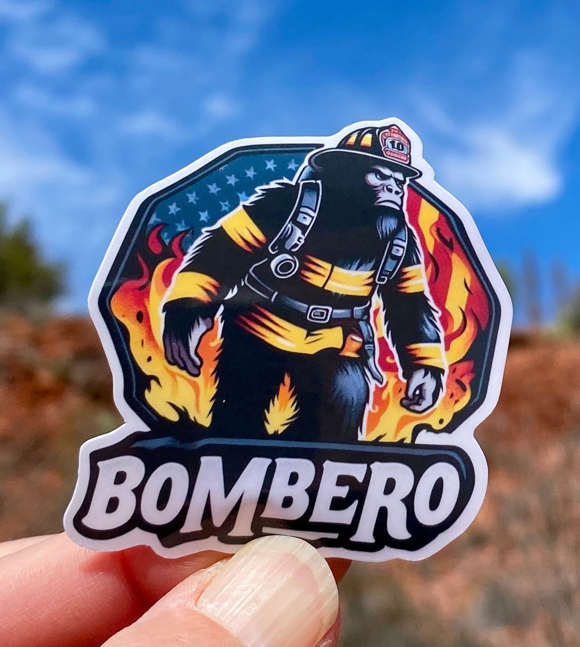 Bigfoot Bombero Firefighter Sticker, firefighter, bunker gear, fireman, Bombero, first responder, Bigfoot Firefighter, firehouse, sticker