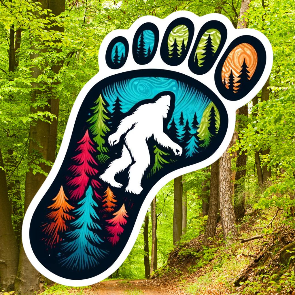 Bigfoot Hiking Footprint Sticker, Footprint, Bigfoot footprint, Bigfoot, hiking, sticker, Bigfoot, Hiking Adventure, Sasquatch, Silhouette