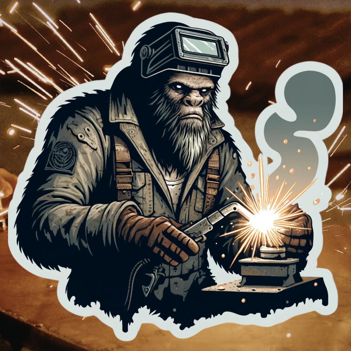 Bigfoot Welder Sticker, Welder, Welding, tradesman, Bigfoot, sticker, sparks, metal worker, steel worker, Sasquatch,Fabrication,welding mask
