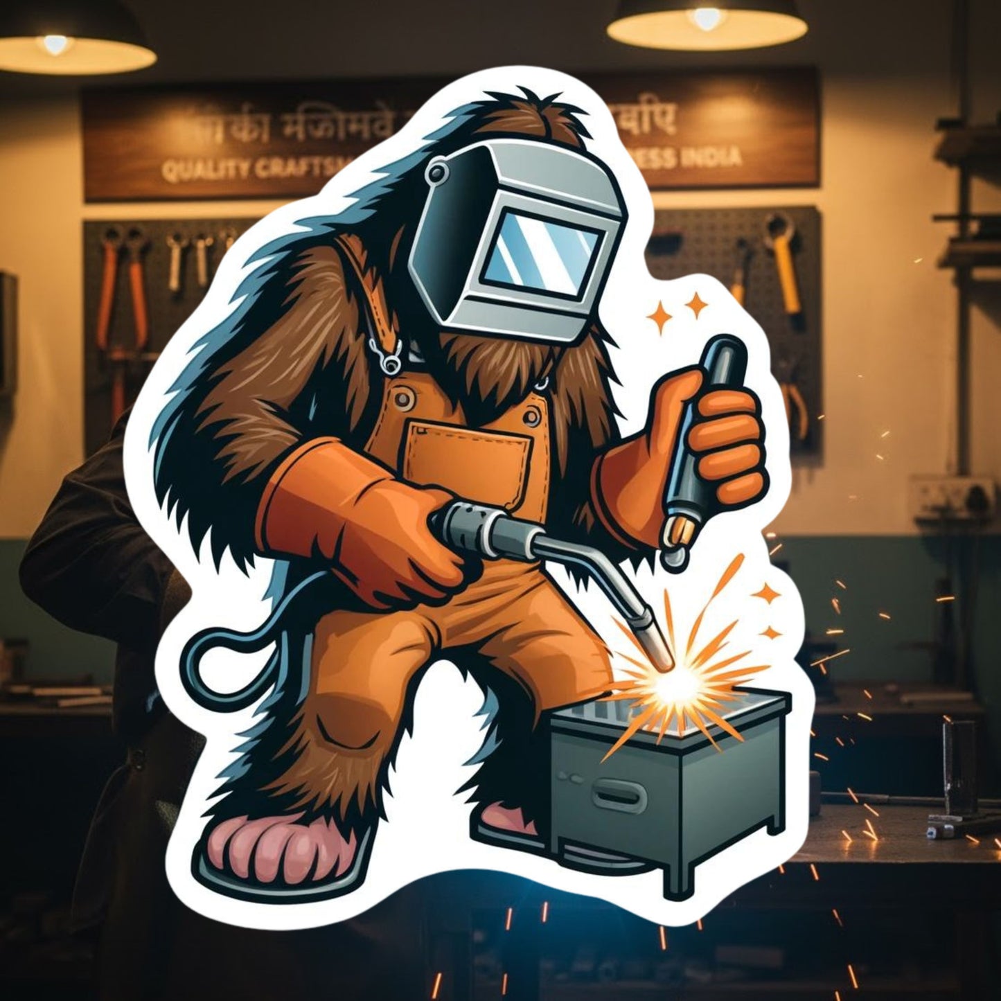 Bigfoot Welder Sticker, Welder, Welding, tradesman, Bigfoot, sticker, sparks, metal worker, steel worker, Sasquatch,Fabrication,welding mask