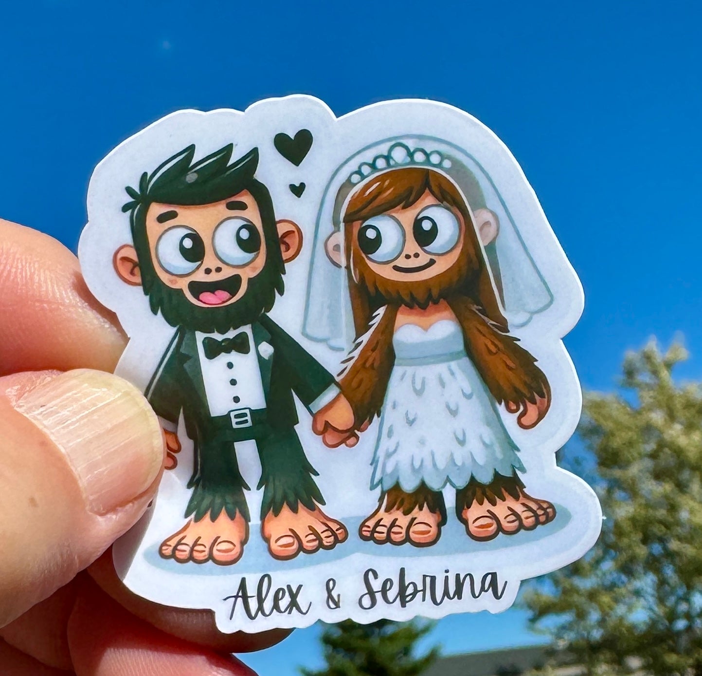 Custom Bigfoot Bride and Groom Sticker, wedding, bride and groom, wedding gift, wedding favors, sticker, custom sticker, customize, Bigfoot