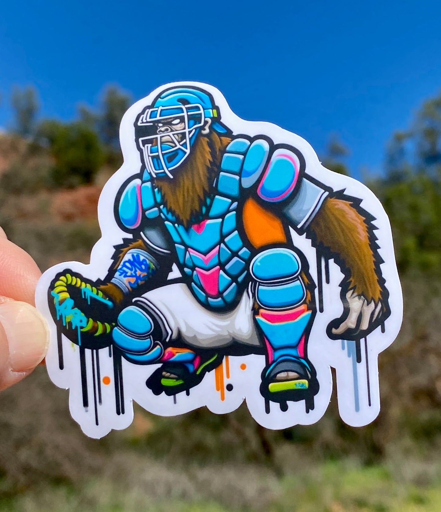 Bigfoot Baseball Catcher Sticker, Catcher, Baseball, Catchers mitt, Bigfoot, little league, sticker, play ball, Sports Sticker,catchers mask