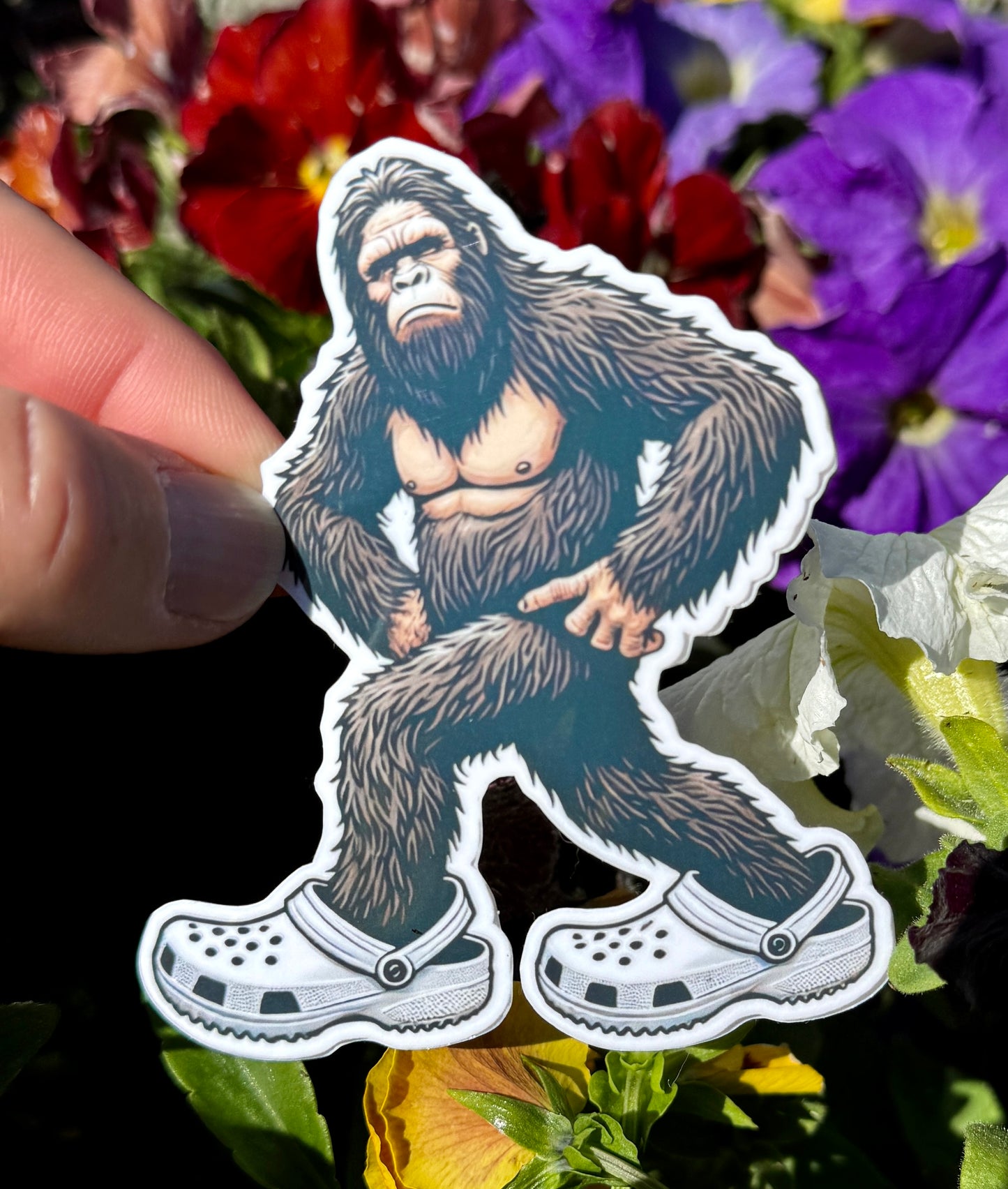 Bigfoot in Crocs Sticker, Bigfoot, sticker, Crocs, Sassy, Sasquatch, stylish, shoes, Hiking, kicks, Cryptid, Mythical, Creature, humorous