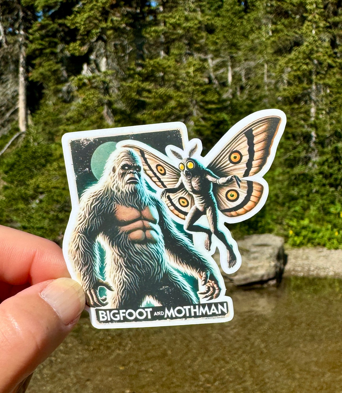 Bigfoot and Mothman Sticker, Mothman, Bigfoot, Monster, Hiking, Cryptid, Sticker, Sasquatch, Legend, Creature, Mystery, vintage,movie poster