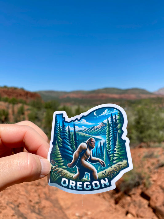 Bigfoot Hiking in Oregon Sticker, PNW, Pacific Northwest, Bigfoot, hiking, sticker, Hiking Adventure, Sasquatch, Oregon, Bigfoot in Oregon