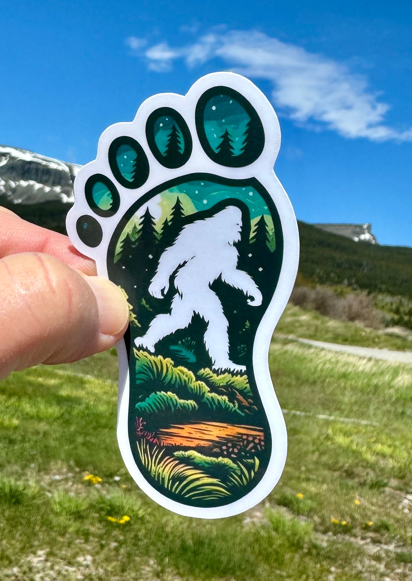 Bigfoot Hiking Footprint Sticker, Footprint, Bigfoot footprint, Bigfoot, hiking, sticker, Bigfoot, Hiking Adventure, Sasquatch, Silhouette