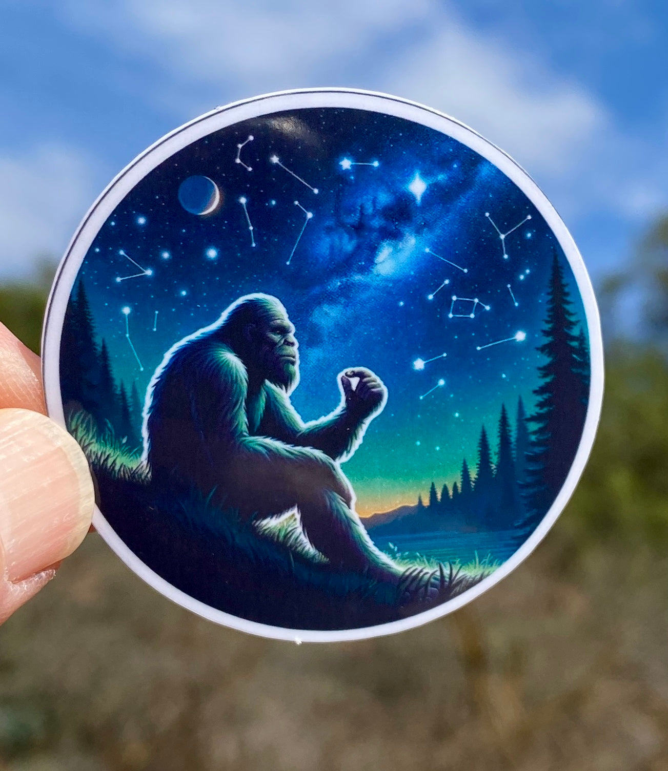 Bigfoot StarGazing Sticker, Stargazing , Telescope, Stars, Milky Way, Galaxy, Moon, Bigfoot, sticker, Constellation,Astronomy,Space,Dark Sky