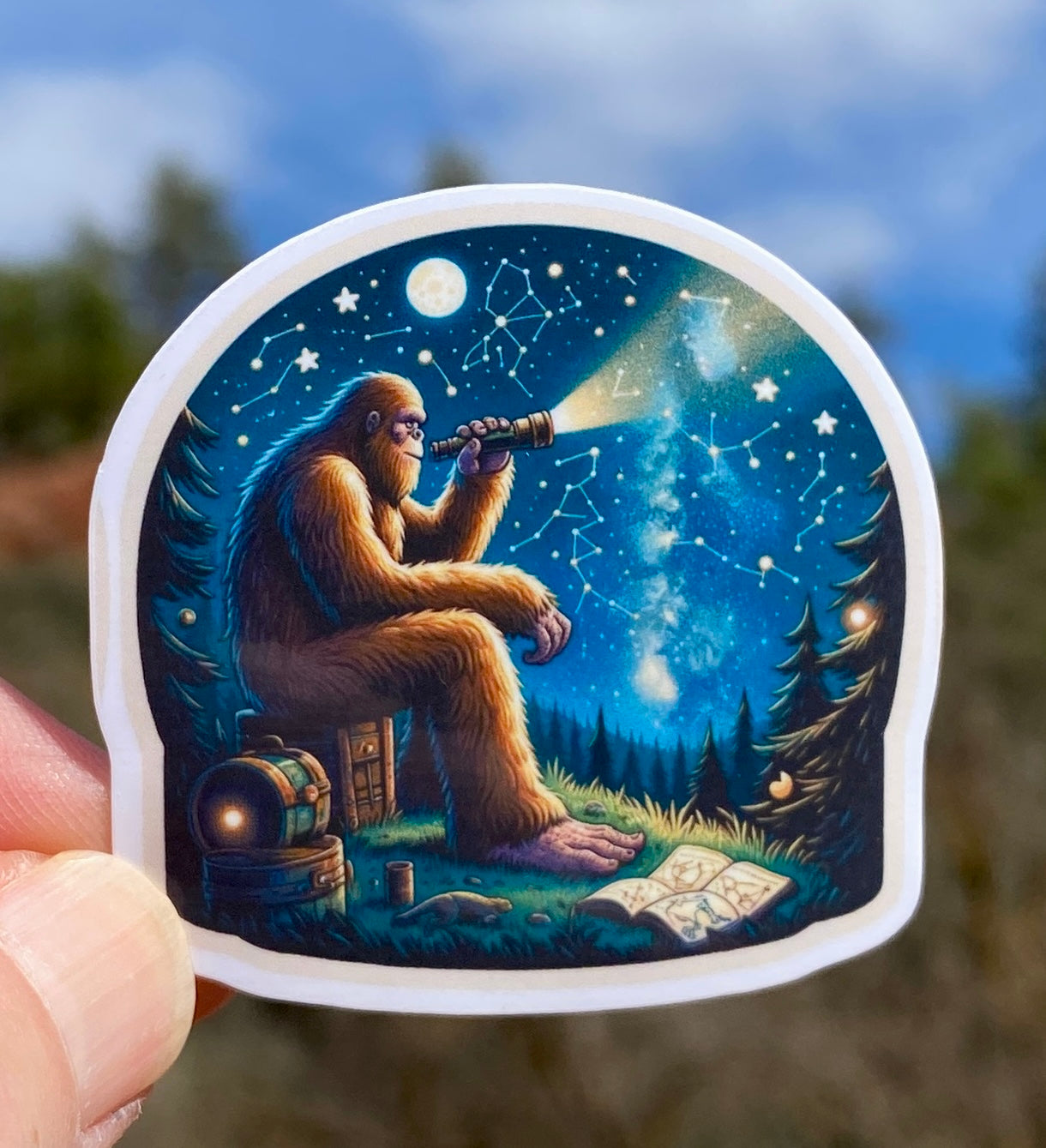 Bigfoot StarGazing Sticker, Stargazing , Telescope, Stars, Milky Way, Galaxy, Moon, Bigfoot, sticker, Constellation,Astronomy,Space,Dark Sky