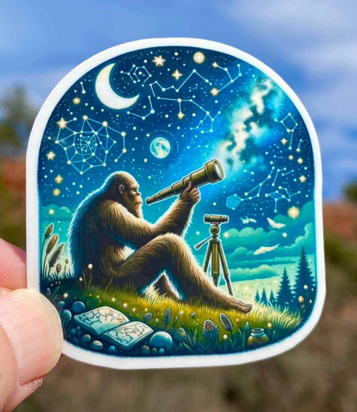 Bigfoot StarGazing Sticker, Stargazing , Telescope, Stars, Milky Way, Galaxy, Moon, Bigfoot, sticker, Constellation,Astronomy,Space,Dark Sky