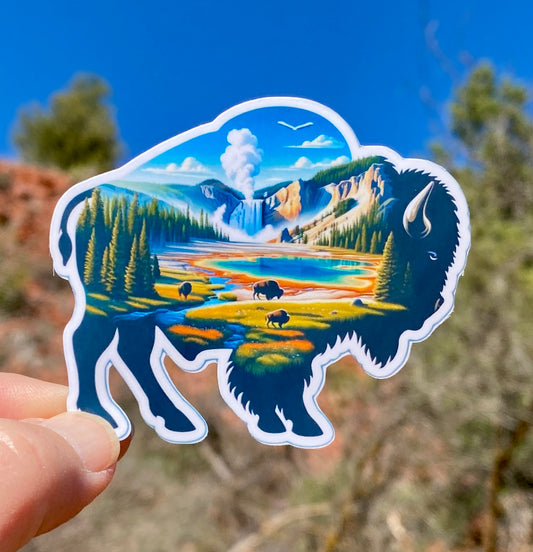 Bison in Yellowstone, Summer and Winter Sticker, Bison, Travel, nature, Yellowstone, National Parks Sticker, Sticker, Decal, vacation,hiking