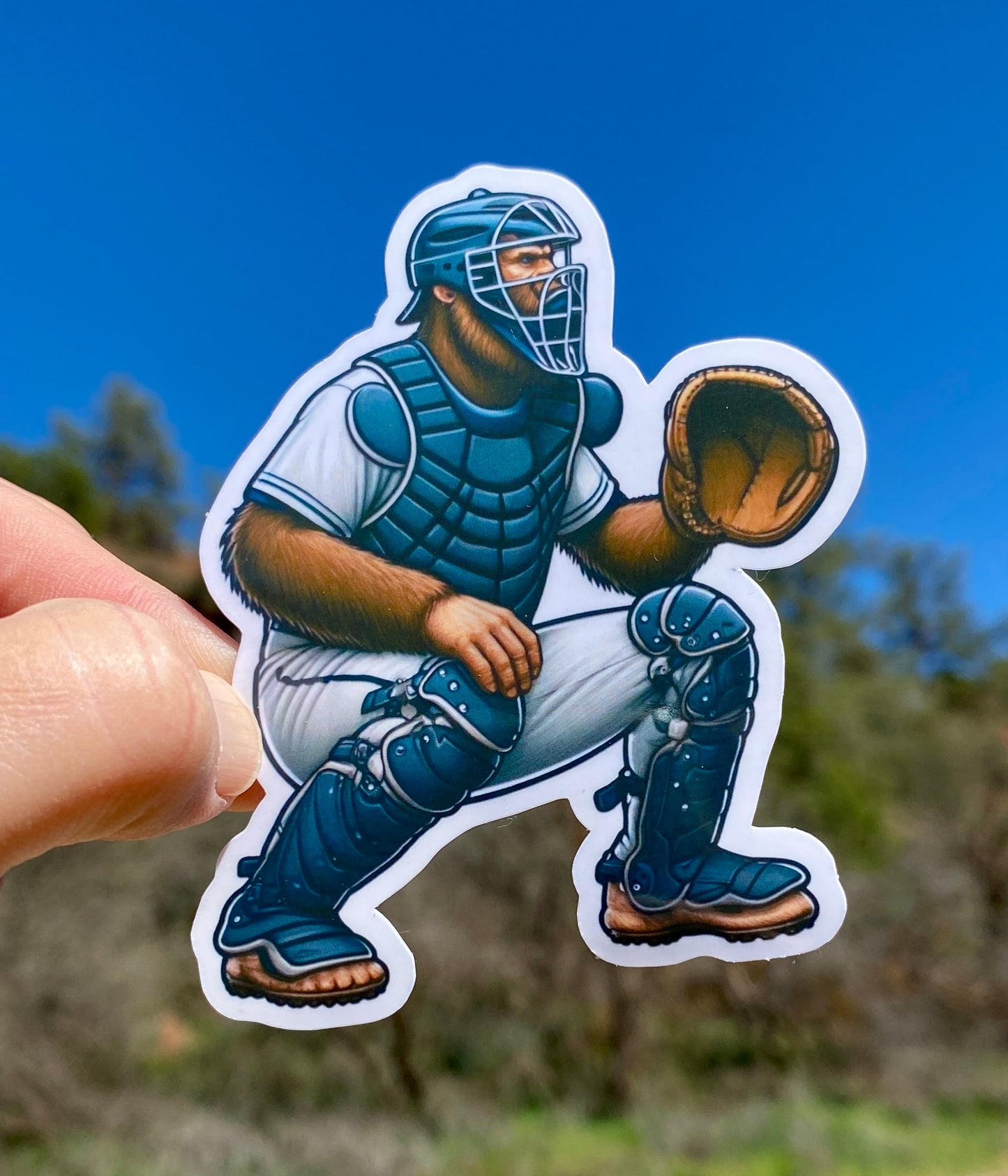 Bigfoot Baseball Catcher Sticker, Catcher, Baseball, Catchers mitt, Bigfoot, little league, sticker, play ball, Sports Sticker,catchers mask