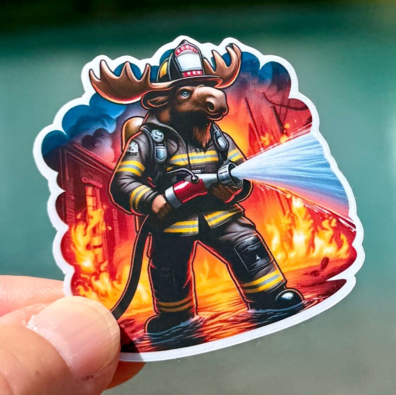 Bull Moose Firefighter Sticker, firefighter, fireman, emergency services, first responder, fire, hero, firehouse , sticker, bull moose,moose