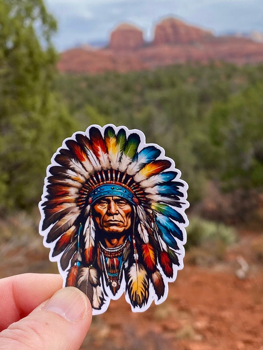 Colorful Native American Indian Chief Sticker, Chiefs, Headdress, Indian Headdress, Indian Chief, Sticker, Decal, Native American, Colorful