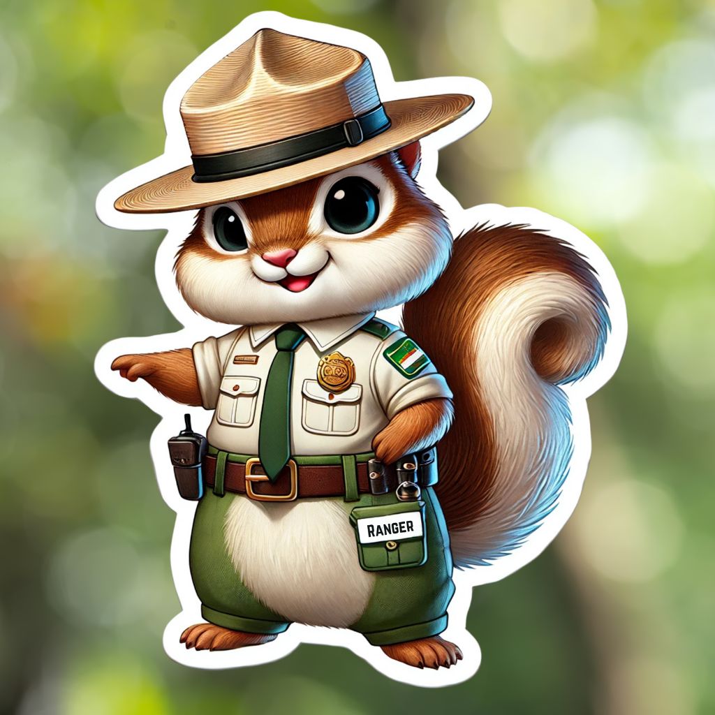 Chipmunk Park Ranger Sticker, park ranger, NPS, Glacier national park, parks service, sticker ,hike, protect our parks, Chipmunk