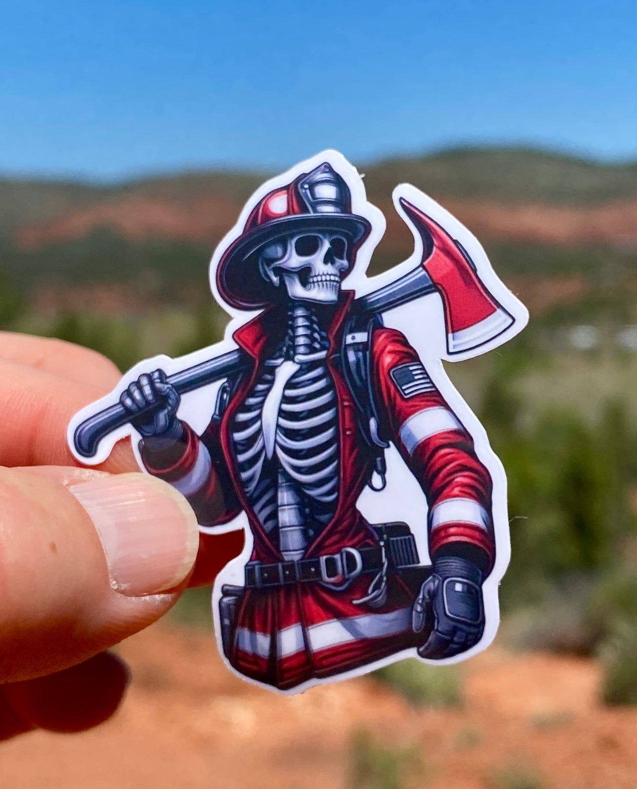 Female Skeleton Firefighter Sticker, firefighter, female firefighter, bunker gear, first responder, FD, girl power, sticker,empower,skeleton