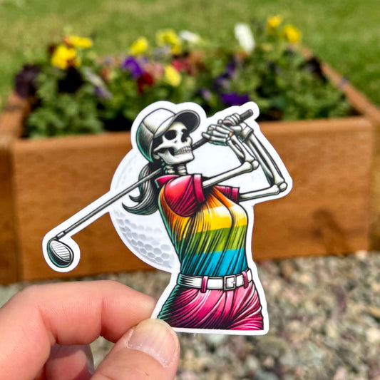 Female Skeleton Golfing Sticker, Female Golfer, Golfing, Golf Club, Golf Sticker, golfer, Skeleton, Golf Course, sticker, Golf Lover,Fairway