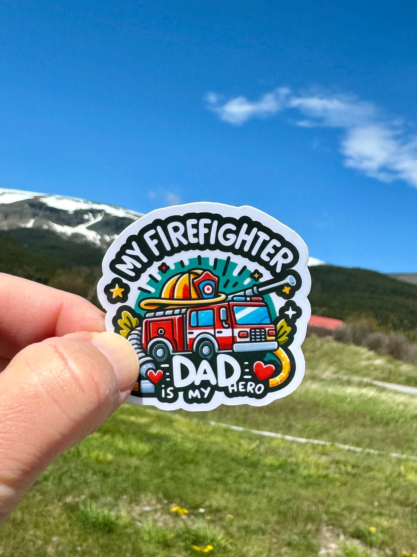 Firefighter Dad Hero Father's Day Sticker, firefighter, fireman, hero, Daddy, sticker, My Hero, Father's Day Gift,Father's Day, Dad, My Dad