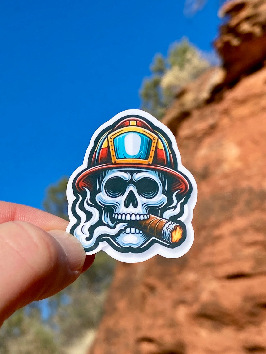 Skull Firefighter Sticker, Smoke Eater, Decal, Gift, Helmet, Gear, Brave, fire, Sticker, firefighter, Fireman Skull, fireman, Skull, cigar