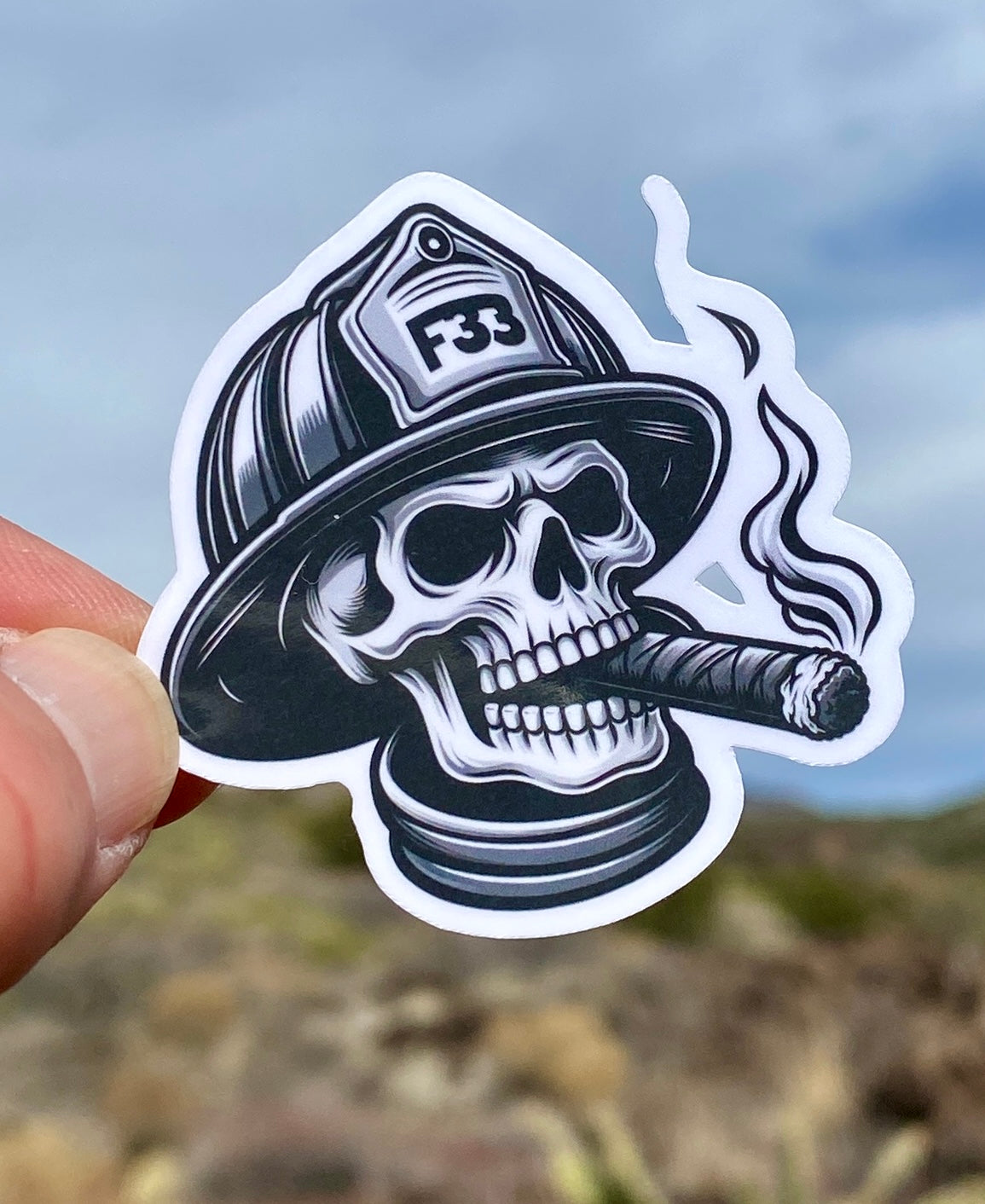 Skull Firefighter Sticker, Smoke Eater, Decal, Gift, Helmet, Gear, Brave, fire, Sticker, firefighter, Fireman Skull, fireman, Skull, cigar