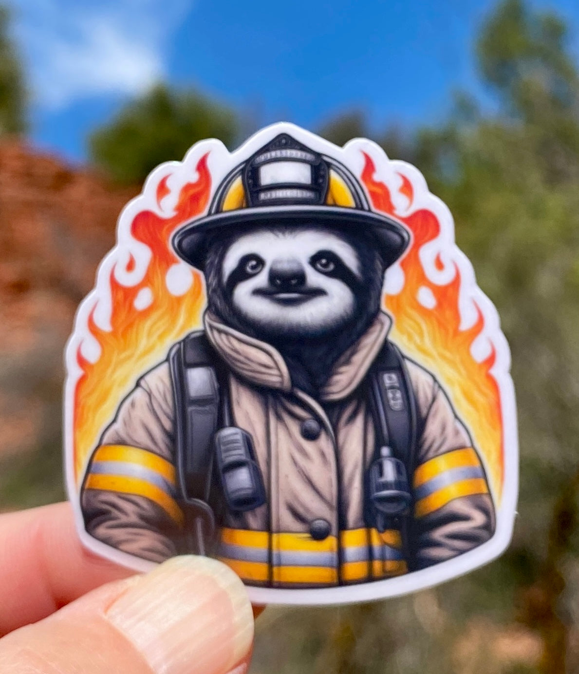 Sloth Firefighter Sticker, firefighter, bunker gear, fireman, first responder, fire department, Sloth, firehouse, sticker, fire, sloth lover