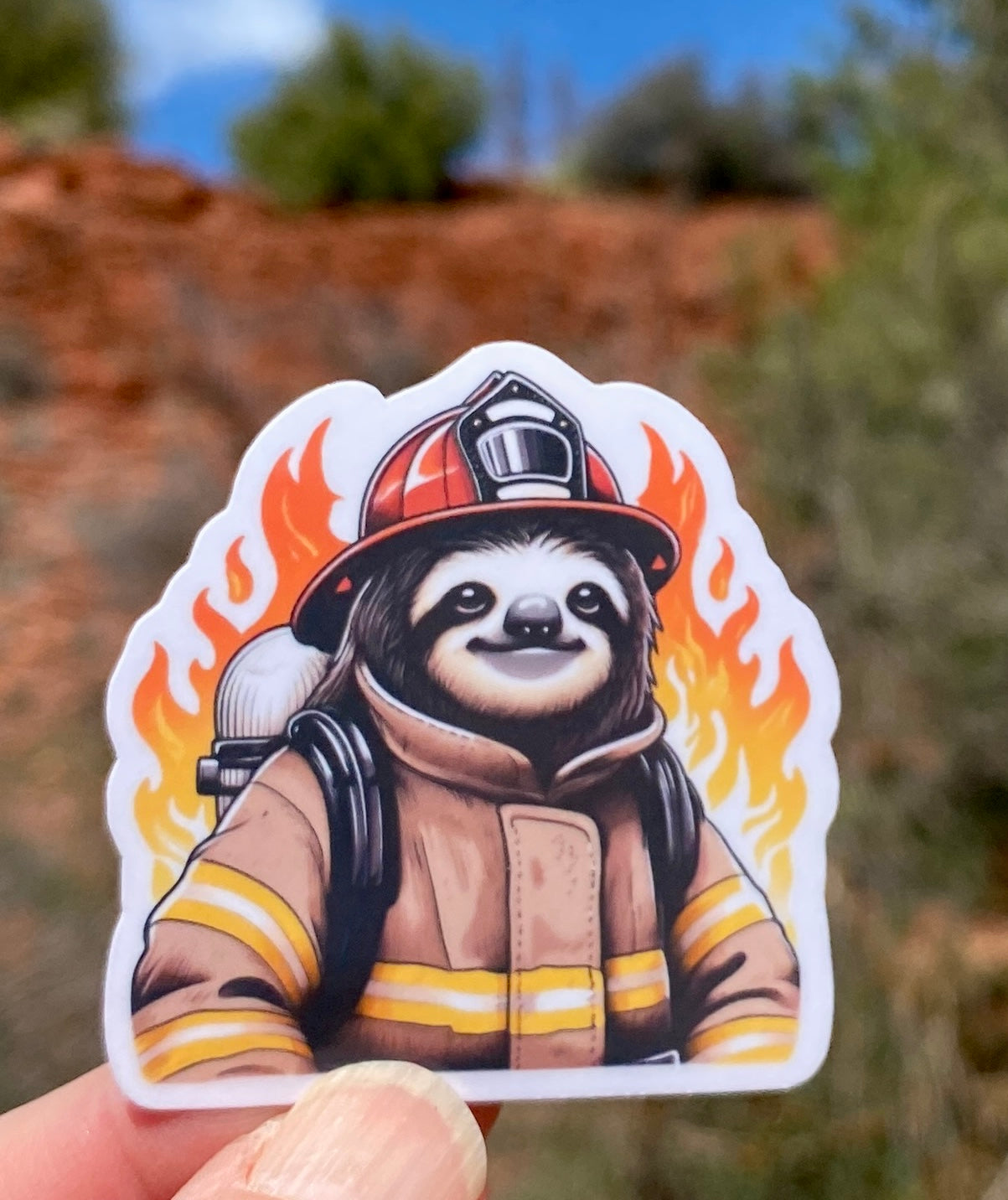 Sloth Firefighter Sticker, firefighter, bunker gear, fireman, first responder, fire department, Sloth, firehouse, sticker, fire, sloth lover