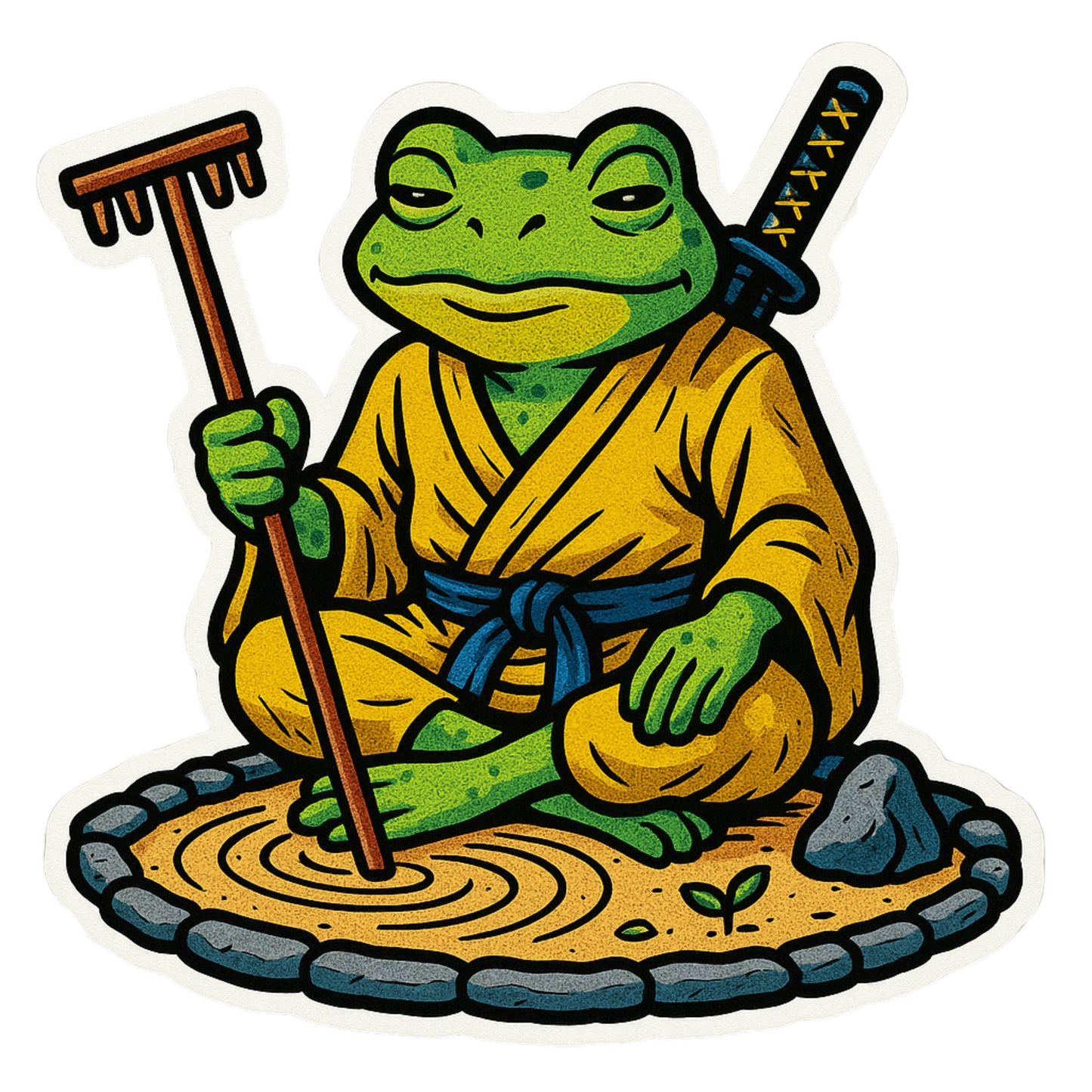 Zen Frog Warrior Sticker, Frog, Zen, Zen garden, sticker, decal, amphibian, military, katana, peaceful protector, warrior, meditate, peace