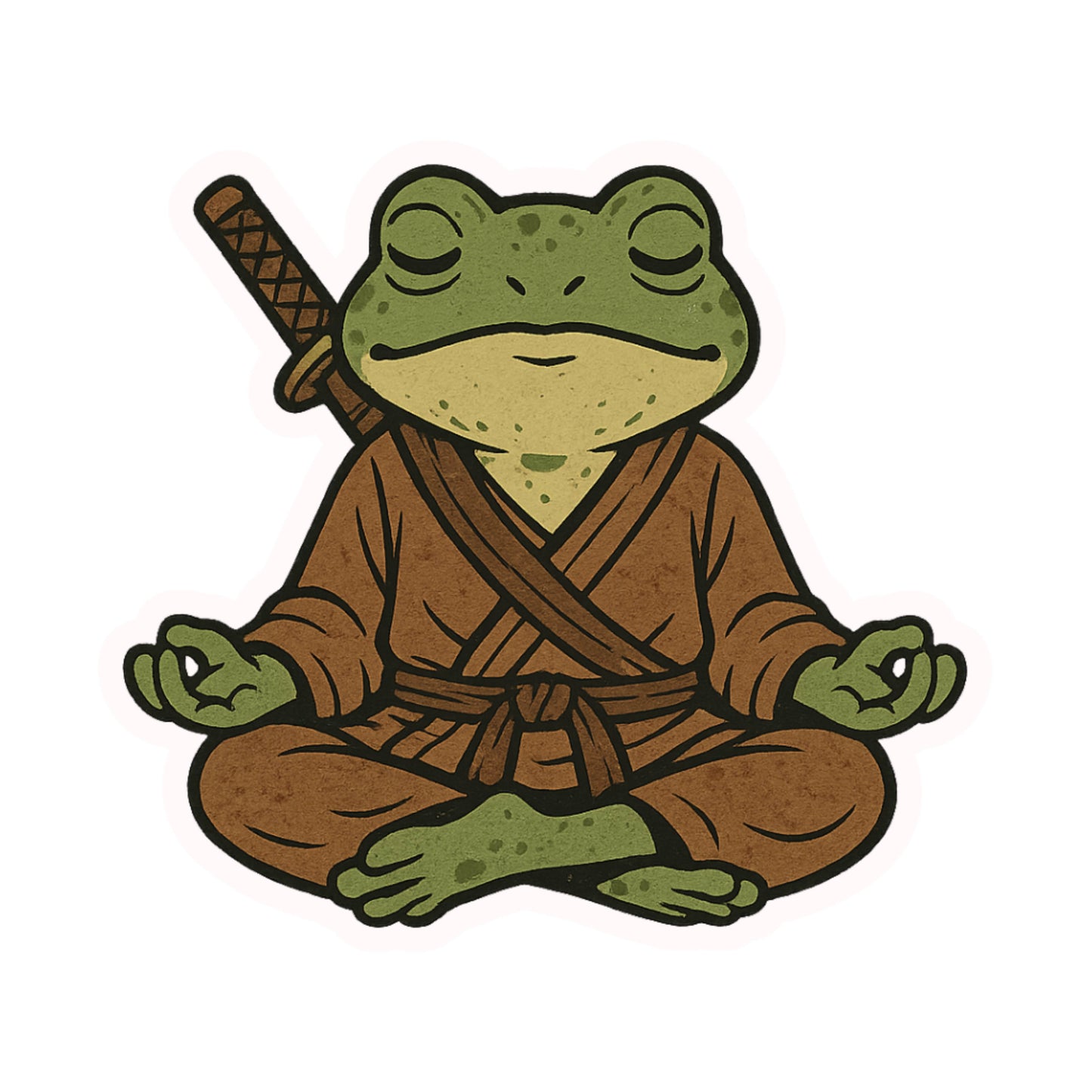 Zen Frog Warrior Sticker, Frog, Zen, Zen garden, sticker, decal, amphibian, military, katana, peaceful protector, warrior, meditate, peace