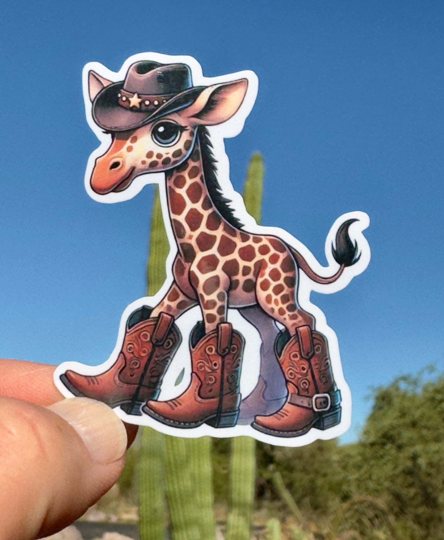 Cute Giraffe wearing cowboy boots and hat sticker, Giraffe, Cowboy boots, cute animal, sticker, cowboy boots, animal sticker, baby giraffe