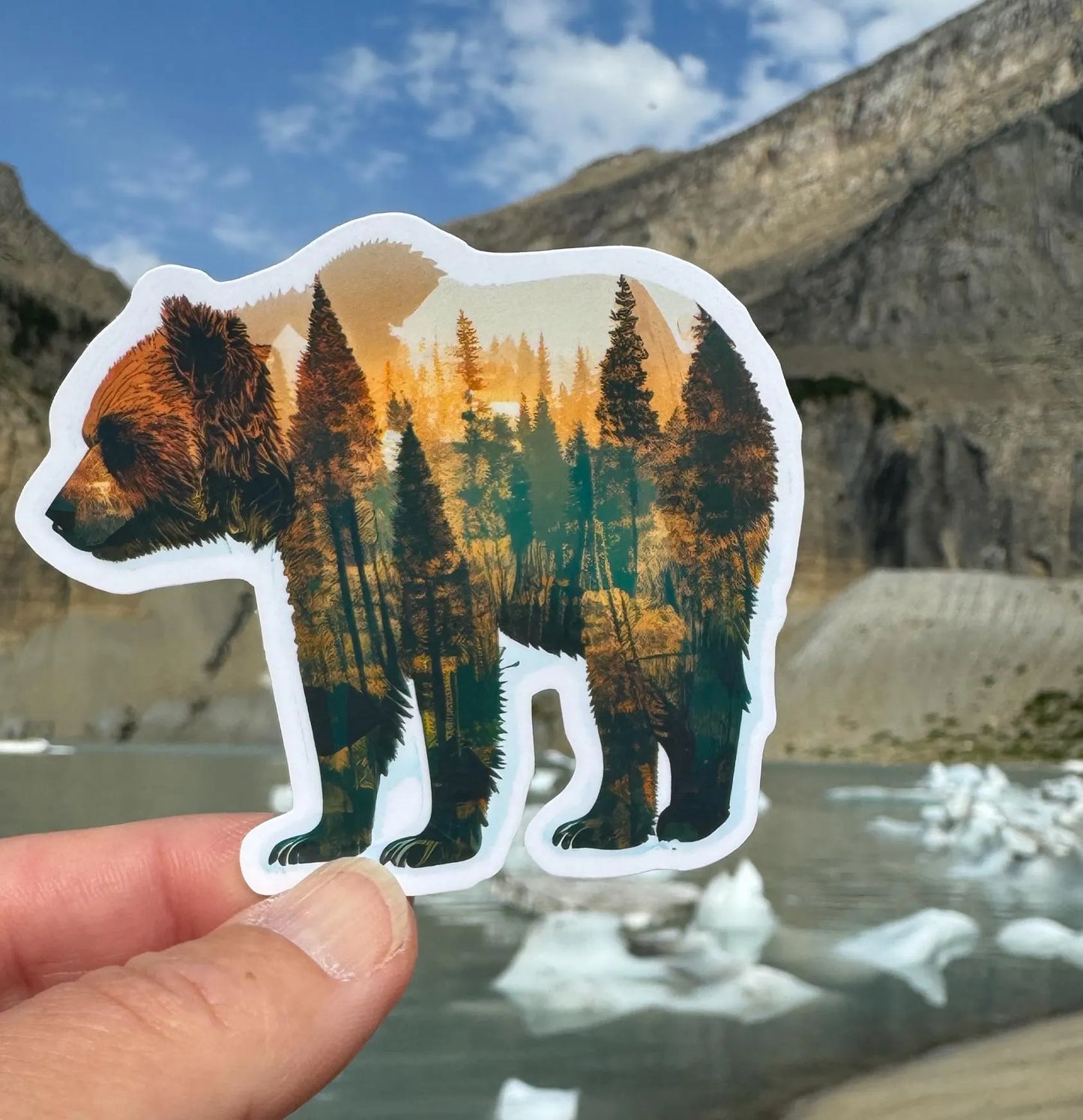 Bear silhouette nature Sticker, Bear, Hiking, Hiking Adventure, Animal Stickers, Nature, grizzly, Forest, Bear lover, trails, hiker,trees