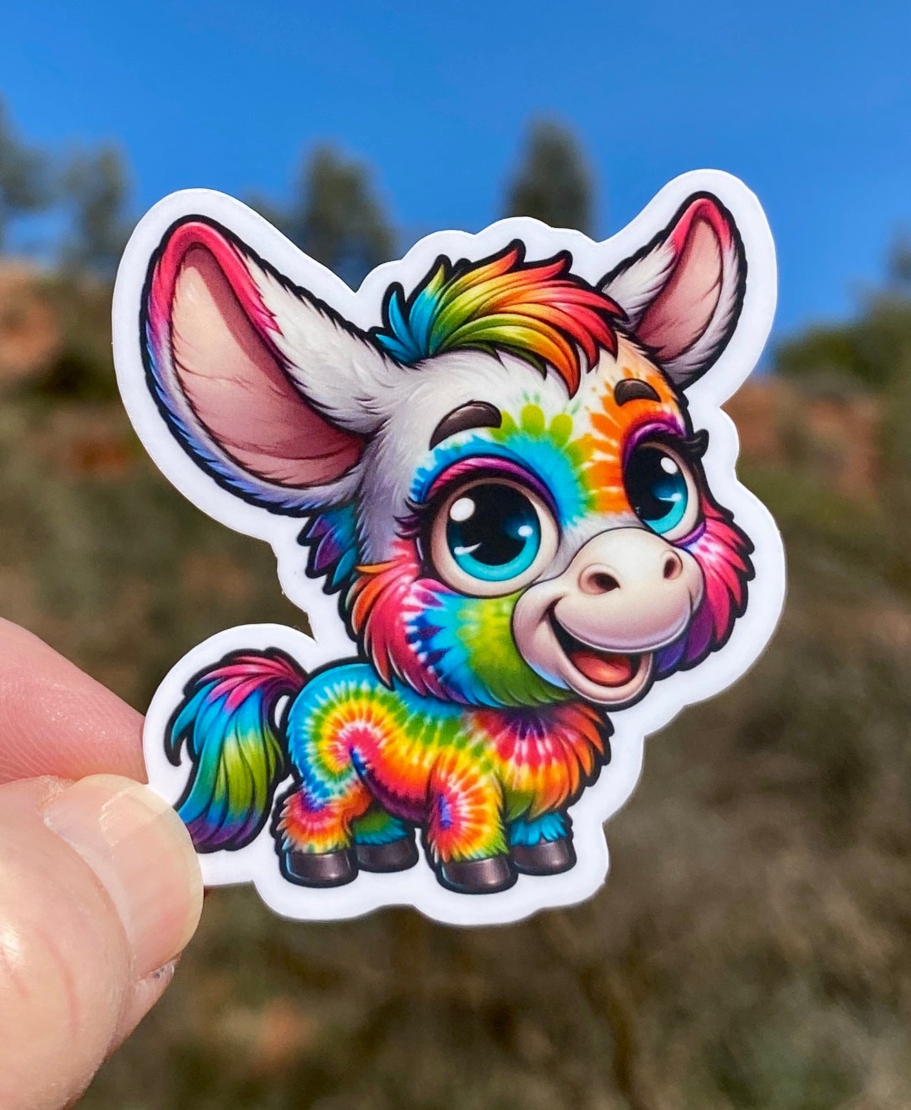 Tie-dyed goofy Donkey Sticker, sticker, tie-dyed, Donkey, colorful Donkey, Donkey sticker, cute animal, hippie, colorful, Jackass, Goofy,fun