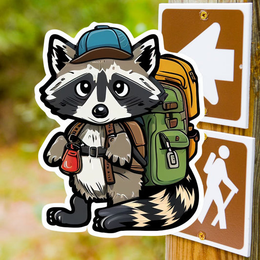Happy Camper Raccoon Sticker, Raccoon lover, Raccoon Sticker, Hiking, Camping, Gift for Hikers, Cute animals, Happy Camper, Cartoon Animals