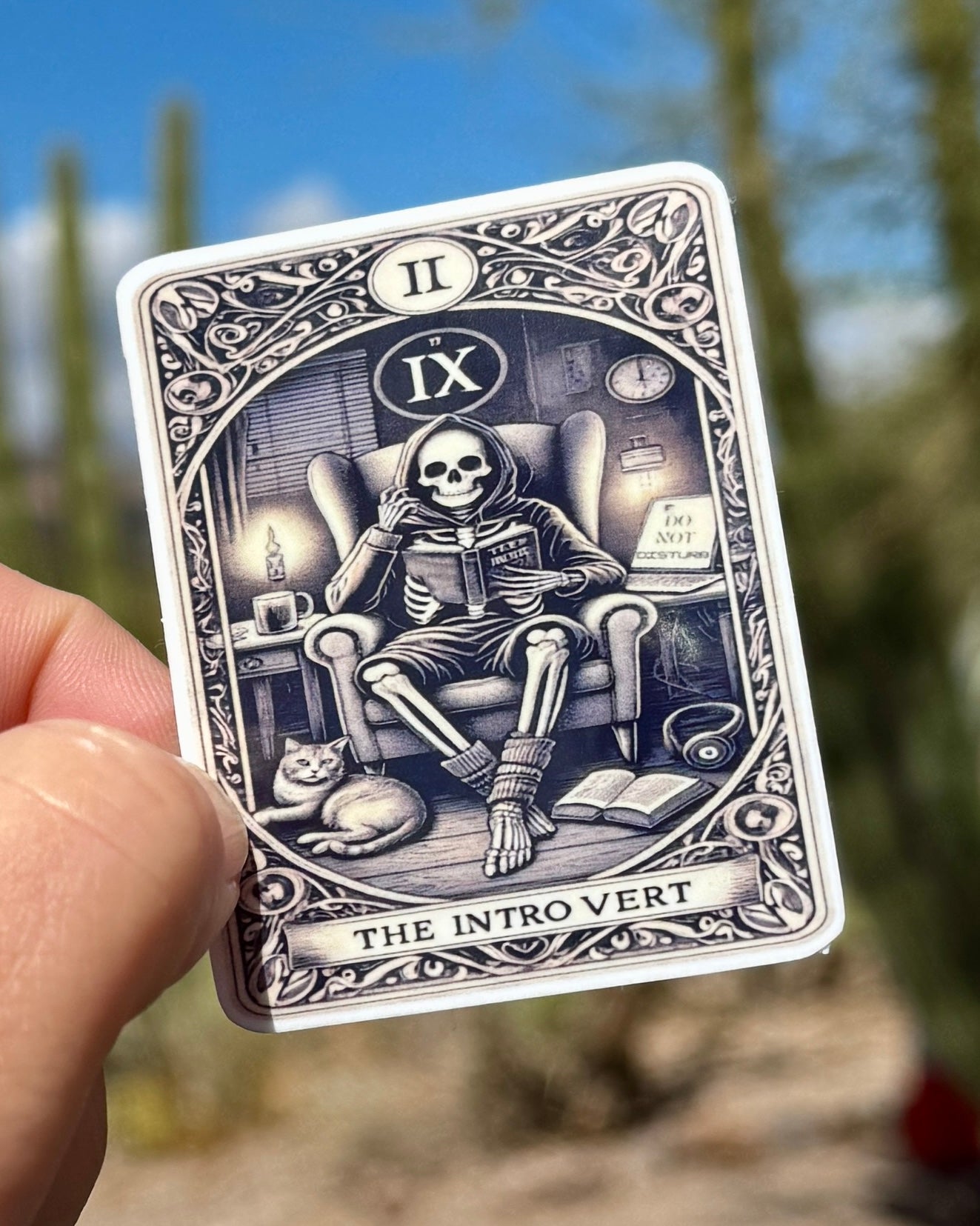 The Introvert, Tarot Card inspired Skeleton Introvert Sticker, reading, tarot card, sticker, psychic, homebody