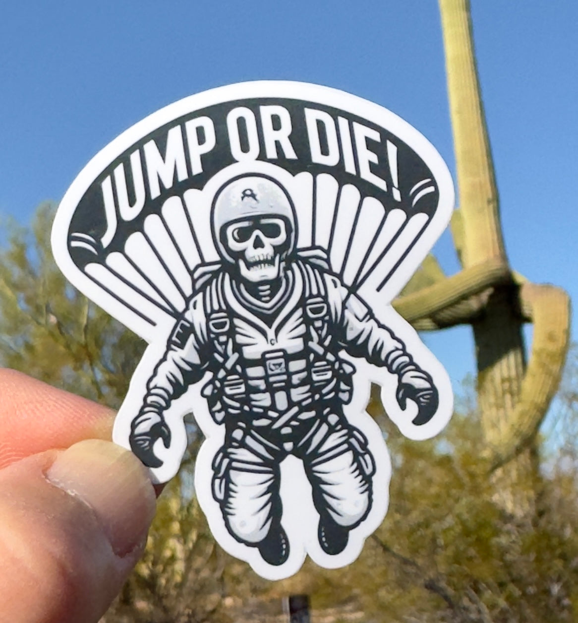 Skeleton skydiver Sticker, parachute, paratrooper, extreme sports,  Skeleton, military, sticker, skydiver, skydiving, airborne, jump or die