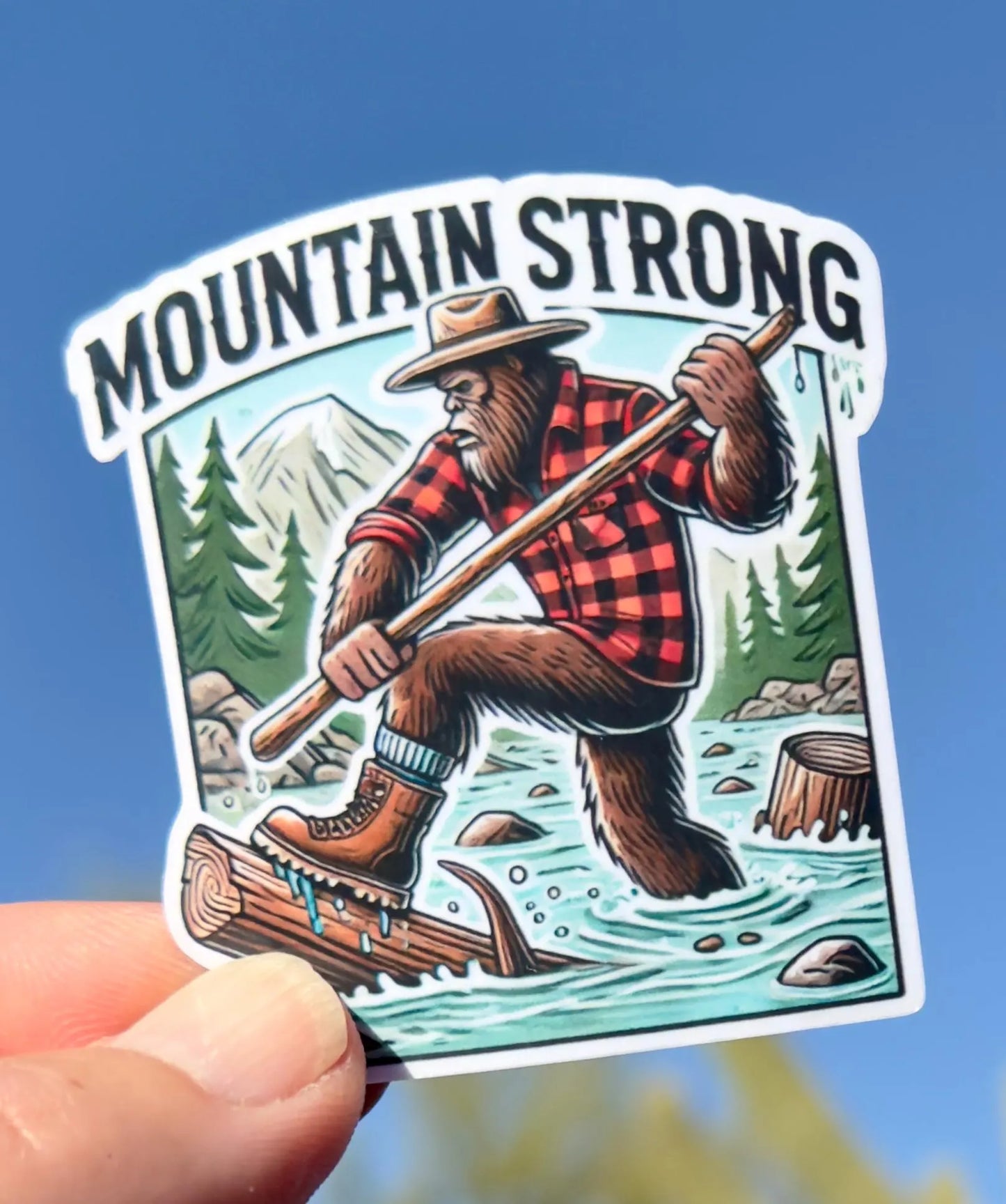 BigfootMountain Strong Sticker, Bigfoot, North Carolina, Mountain Strong, Bigfoot cleaning up after flood, Sticker, Furry, Sasquatch, flood