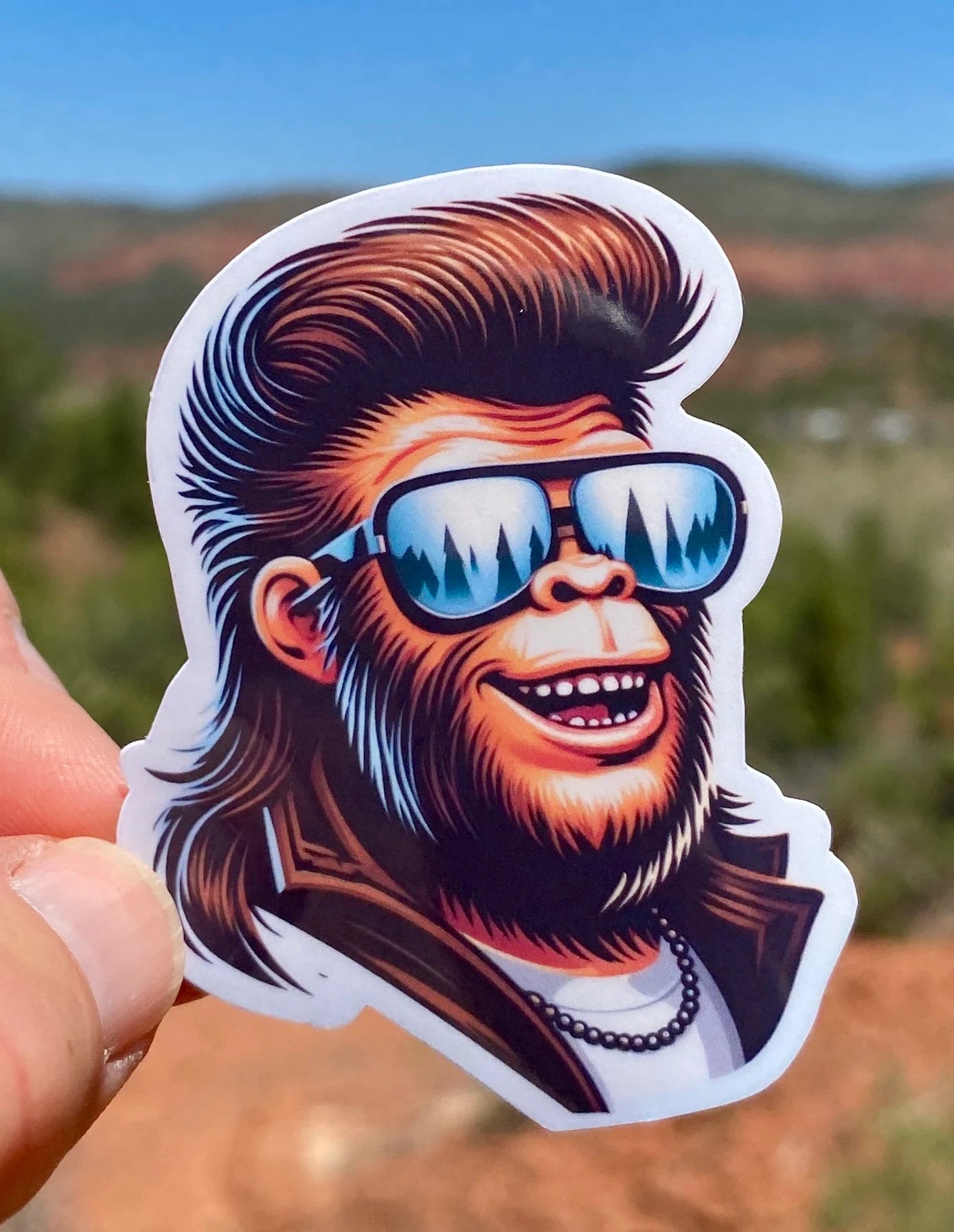 Bigfoot with a mullet Sticker, Bigfoot, Sticker, Decal, mullet, Bigfoot mullet, cool hair, Mullet Man, Sunglasses, Bigfoot sunglasses, hair