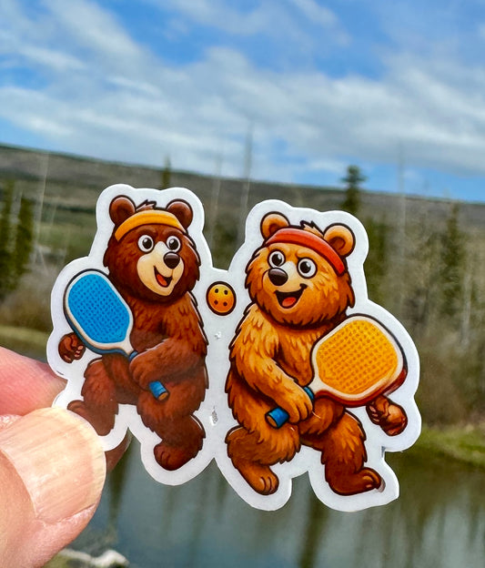 Bears playing pickleball Sticker, Bears, Sticker, Pickleball, pickleball court, sports, score, bear lover, Pickleball player, fun, animals