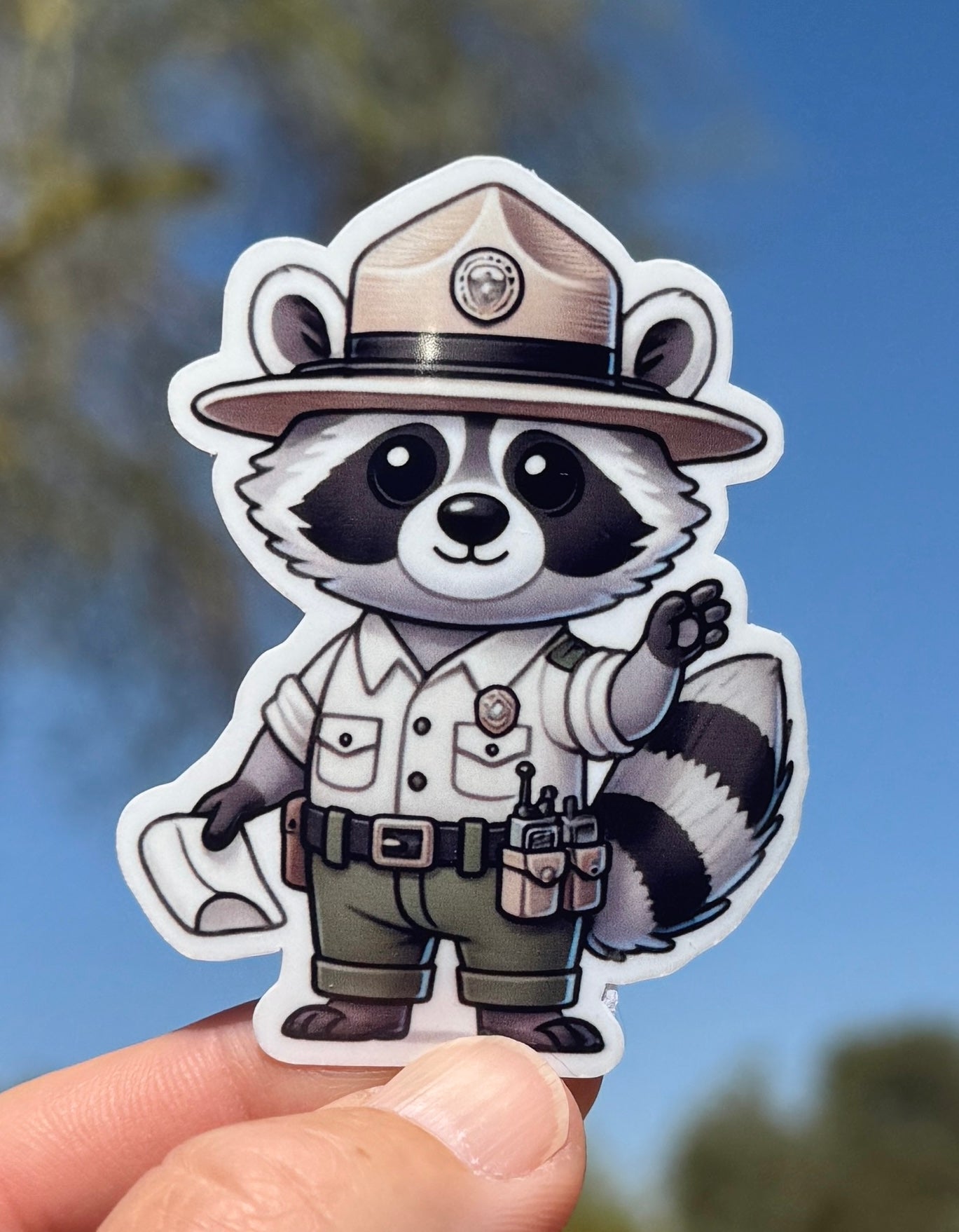 Raccoon Park Ranger Sticker, park ranger, NPS, Glacier national park, parks service, sticker ,hike, protect our parks, Raccoon