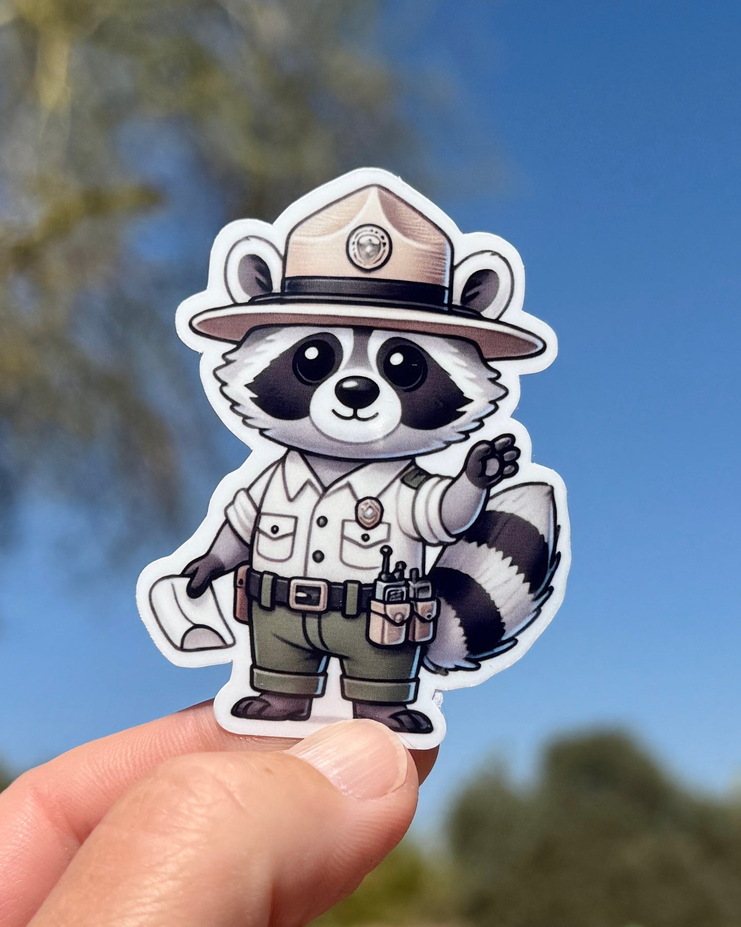 Raccoon Park Ranger Sticker, park ranger, NPS, Glacier national park, parks service, sticker ,hike, protect our parks, Raccoon