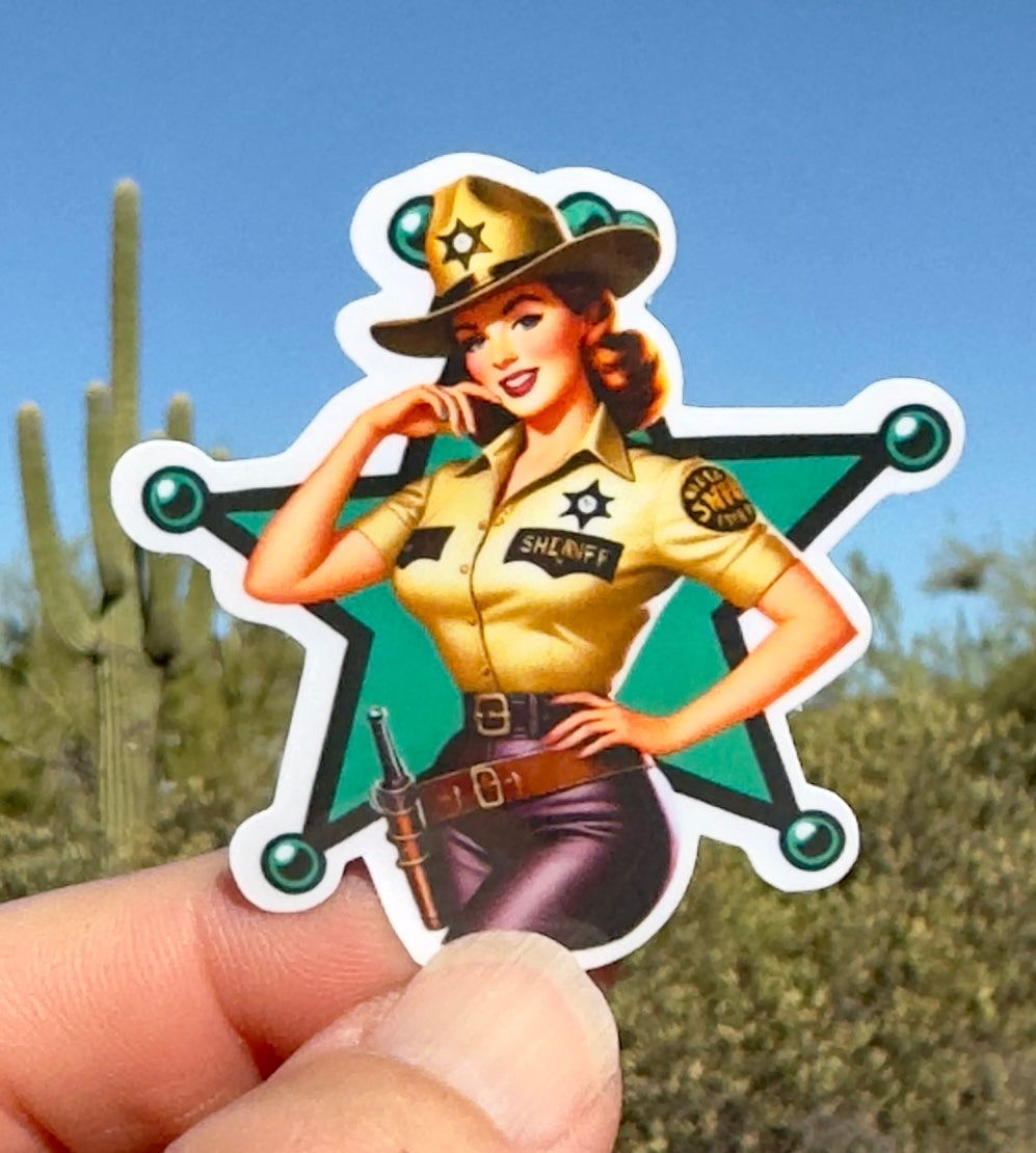 Sheriff Deputy Pin-up Sticker, Deputy, law enforcement, Sheriff, pin-up model, hero, vintage, sticker, police, hot, model, retro,pin-up girl