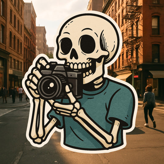Skeleton Photographer Sticker, camera, photographer, digital camera, Skeleton,  photography, sticker, shutterbug, camera gear, photo bug