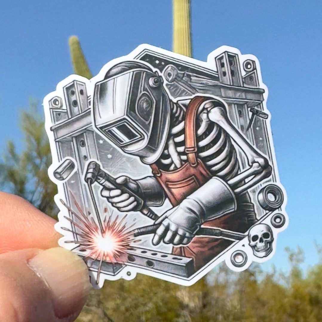 Skeleton Welder Sticker, Welder, Welding, tradesman, Skeleton, sticker, iron, metal worker, steel worker, Fabrication, welding mask, weld