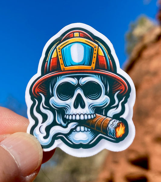 Skull Firefighter Sticker, Smoke Eater, Decal, Gift, Helmet, Gear, Brave, fire, Sticker, firefighter, Fireman Skull, fireman, Skull, cigar