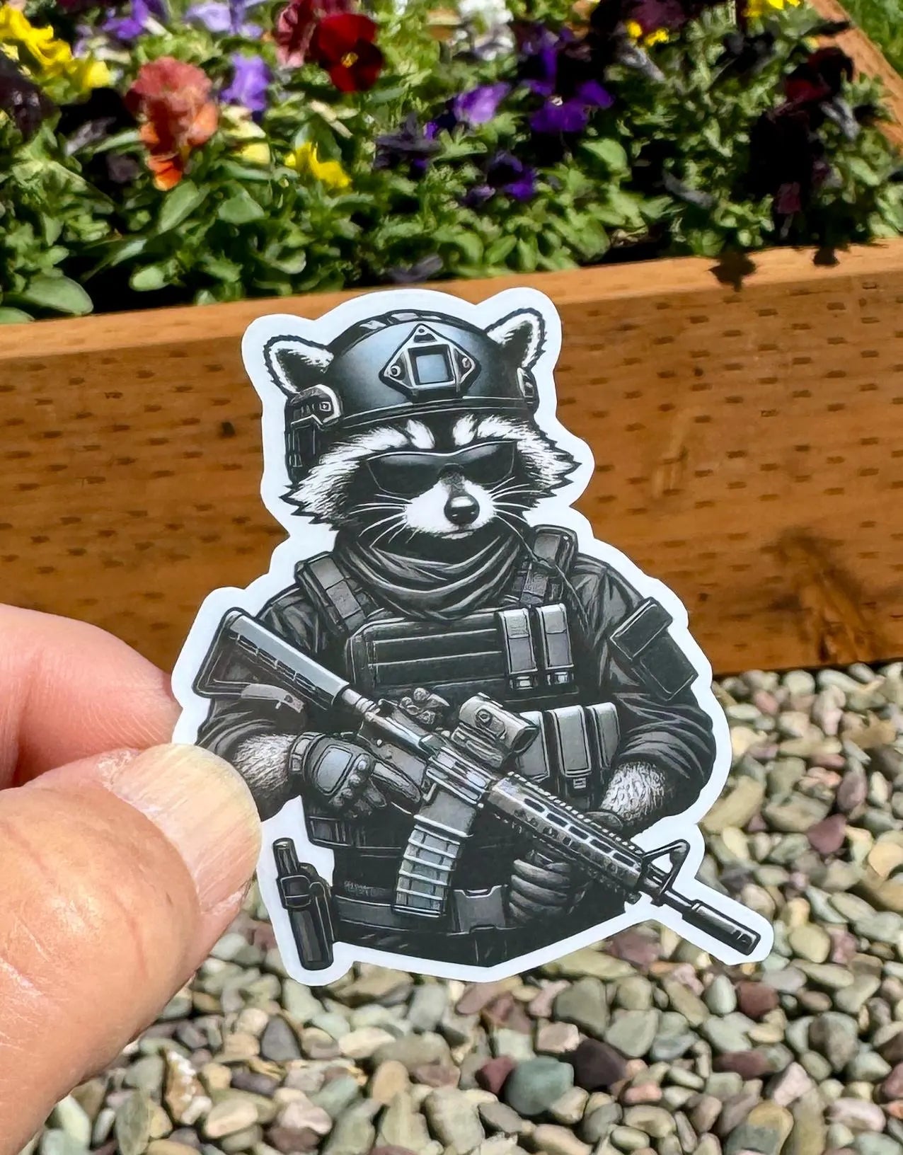 Tactical Raccoon Sticker, Raccoon, tactical, operator, Tactical gear, sticker, rifle, military, police, shoot, gear, gun humor, trash panda