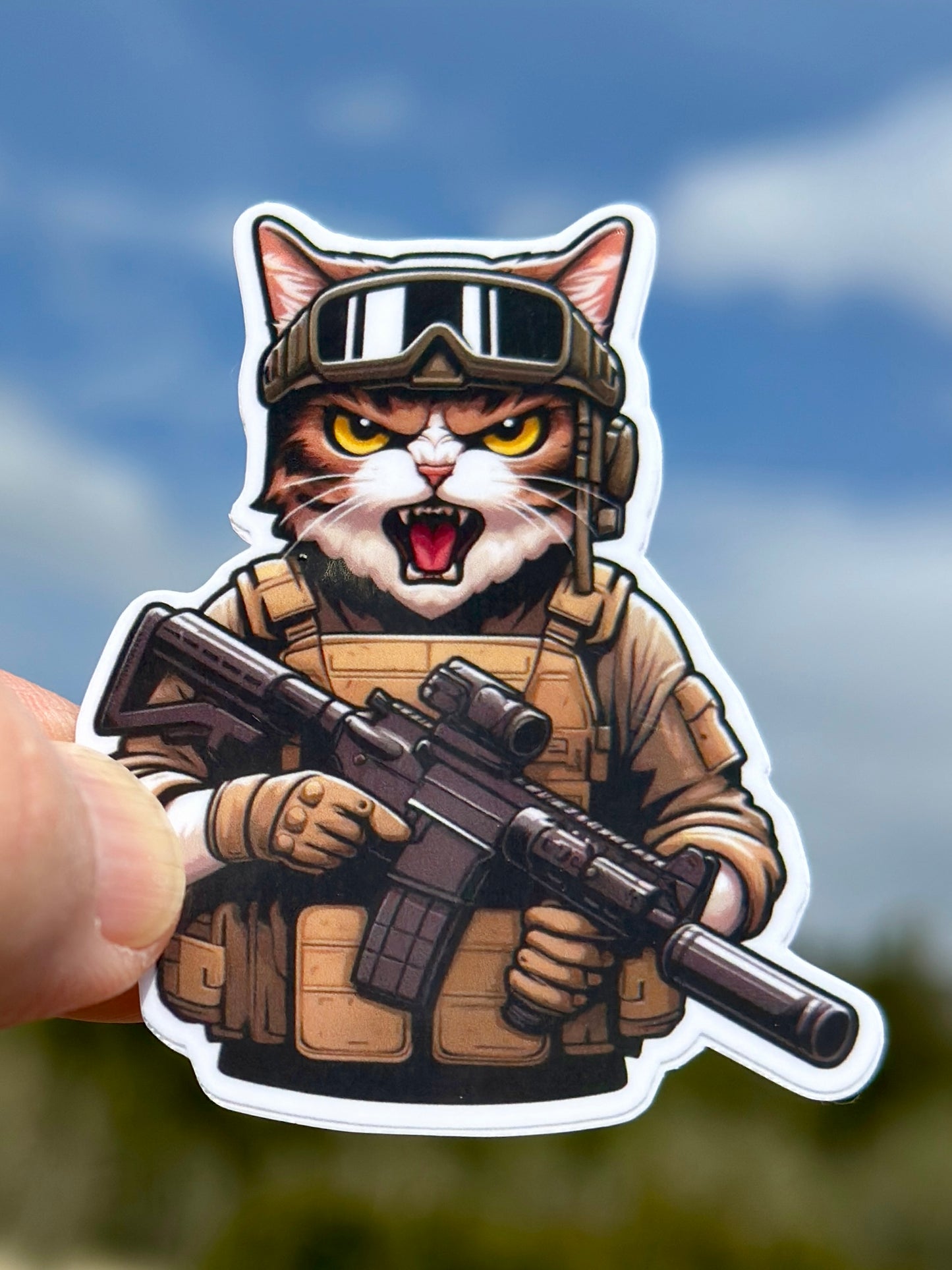 Tactical Cat Sticker, Cat, tactical, orange cat, operator, Tactical gear, sticker, decal, cat lover, rifle, cat mom, military, police, shoot