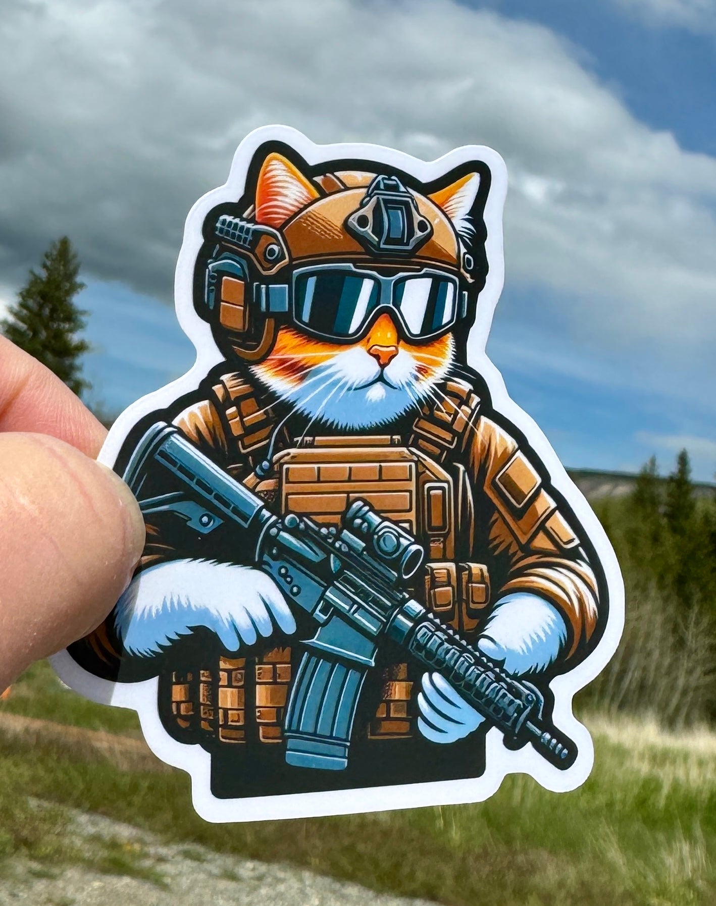 Tactical Cat Sticker, Cat, tactical, orange cat, operator, Tactical gear, sticker, decal, cat lover, rifle, cat mom, military, police, shoot