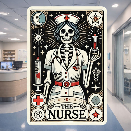 Tarot Card inspired Skeleton Nurse Sticker, nurse, healthcare, hospital, tarot card, nursing, nursing school, sticker, psychic, nurse humor