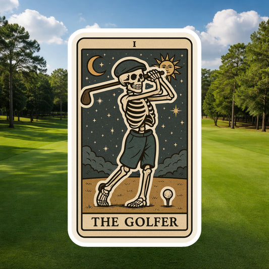 Skeleton Golfer Tarot Card Sticker, Golfer Skeleton, Par, Golfer Gift